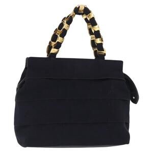 Salvatore Ferragamo Vala Hand Bag Canvas Navy Gold Auth gh1482